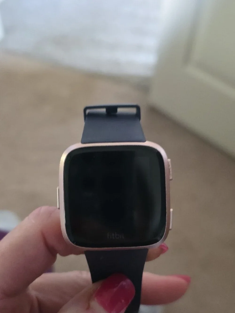 fitbit Versa Rose Gold Case with Peach Pink Band and Black Bonus Band